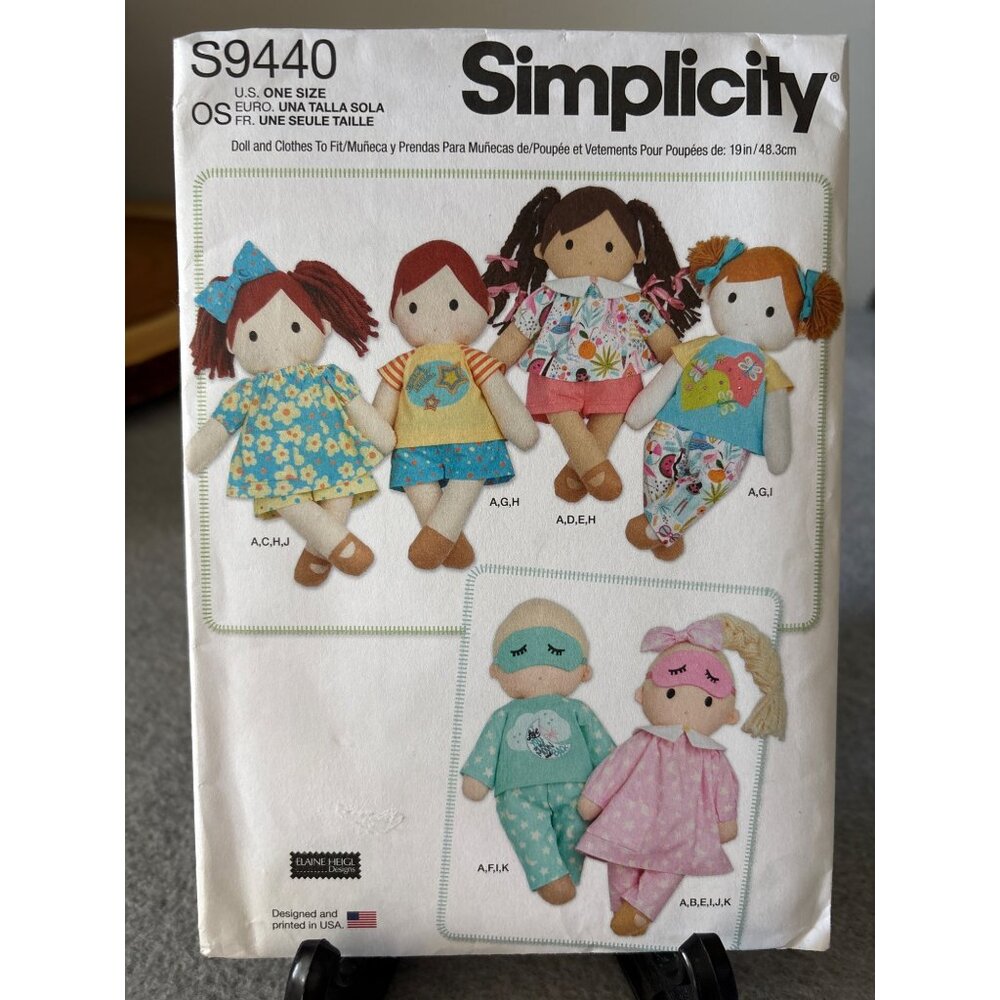 Simplicity S9440 Doll & Clothes Sewing Pattern Size 19" Doll Uncut